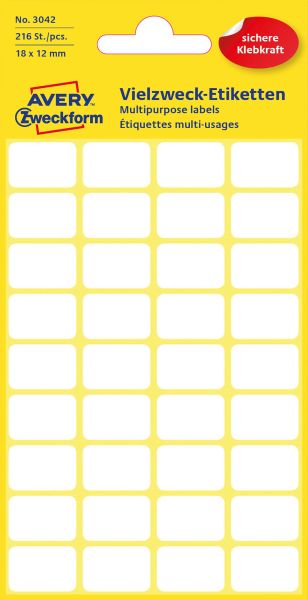 Avery zweckform haushaltetiketten 18×12mm 3042z weiss 216 stück - Avery-zweckform-3042z-4004182030424