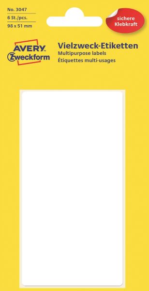 Avery zweckform etiketten 98×51mm 3047z weiss 6 stück - Avery-zweckform-3047z-4004182030479