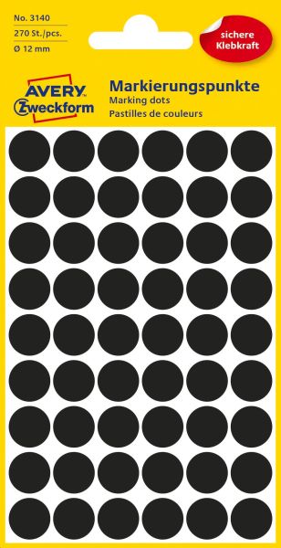 Avery zweckform markierungspunkte 12mm 3140 schwarz 270 stück - Avery-zweckform-3140-4004182031407