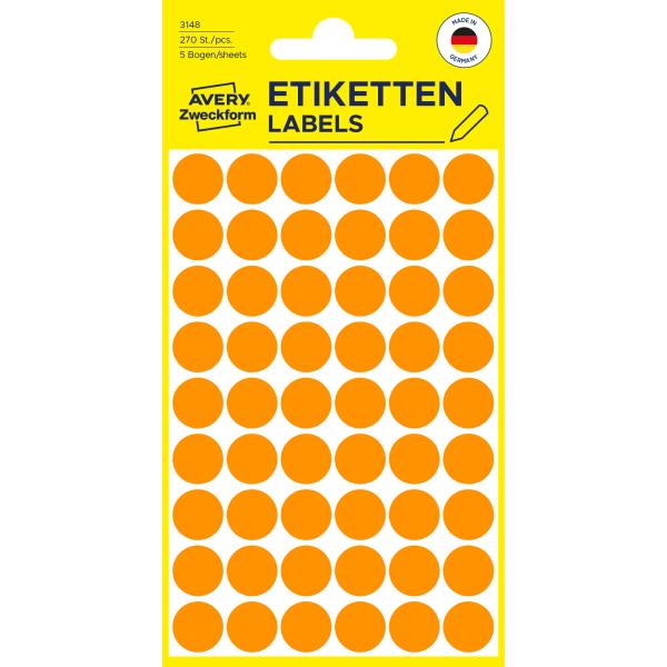 Avery zweckform markierungspunkte 12mm 3148 orange 270 stück - Avery-zweckform-3148-4004182031483