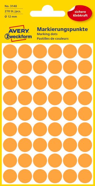 Avery zweckform markierungspunkte 12mm 3148z orange 270 stück - Avery-zweckform-3148z-4004182031483