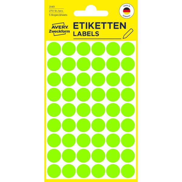 Avery zweckform markierungspunkte 12mm 3149 grün 270 stück - Avery-zweckform-3149-4004182031490