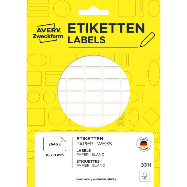 Avery zweckform haushaltetiketten 16×9mm 3311 weiss 2646 stück - Avery-zweckform-3311-4004182033111