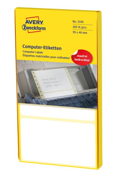 Avery zweckform adressetiketten 95x48mm 3345 weiss, permanent 282 stk. - Avery-zweckform-3345-4004182033456