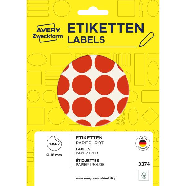 Avery zweckform markierungspunkte 18mm 3374 rot 1056 stück - Avery-zweckform-3374-4004182033746