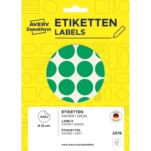 Avery zweckform markierungspunkte 18mm 3376 grün 1056 stück - Avery-zweckform-3376-4004182033760