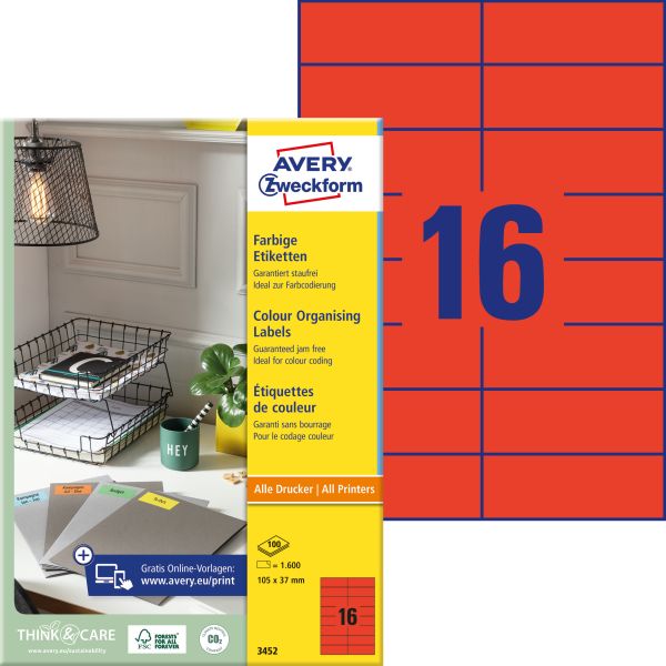 Avery zweckform etiketten 105×37mm 3452 rot 1600 stück - Avery-zweckform-3452-4004182034521