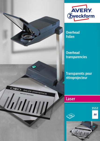 Avery zweckform overhead-folie a4 3552 0,10mm laser 100 blatt - Avery-zweckform-3552-4004182035528