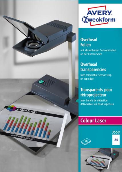 Avery zweckform overhead-folie a4 3559 0,10mm laser 50 blatt - Avery-zweckform-3559-4004182035597
