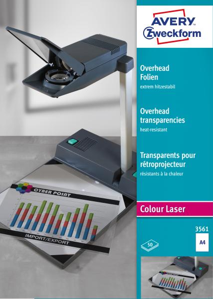 Avery zweckform overhead-folie a4 3561 0.13mm color laser 50 blatt - Avery-zweckform-3561-4004182035610