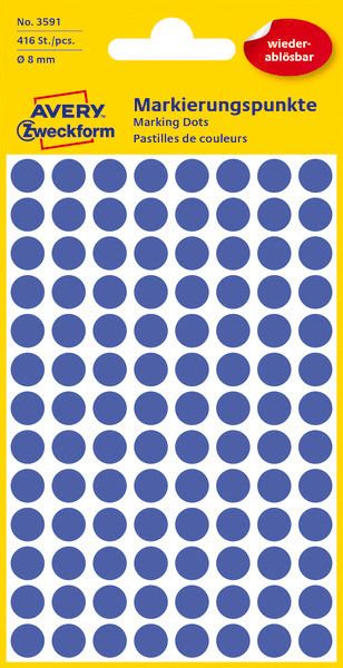 Avery zweckform markierungspunkte 8mm 3591 blau, ablösbar 4 blatt - Avery-zweckform-3591-4004182035917