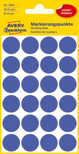 Avery zweckform markierungspunkte 18mm 3596 blau, ablösbar 4 blatt - Avery-zweckform-3596-4004182035962