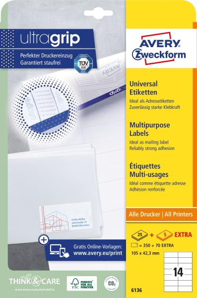Avery zweckform universal-etiketten 105x423mm 6136z weiss 30 blatt - Avery-zweckform-6136z-4004182061367