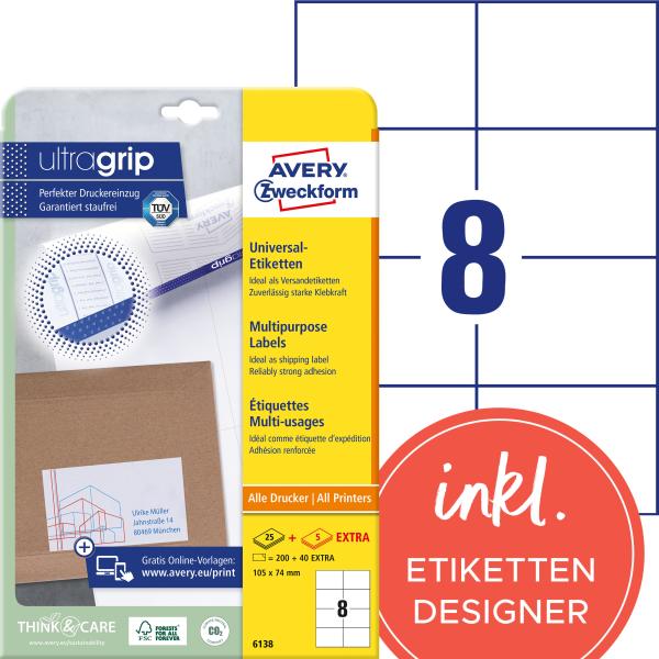 Avery zweckform universal-etiketten 105x74mm 6138z weiss 30 blatt - Avery-zweckform-6138z-4004182061381-02.jpg