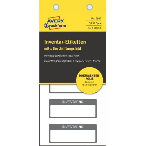 Avery zweckform inventar-etiketten 50x20mm 6917 schwarz, perm. 10bl.50stk. - Avery-zweckform-6917-4004182069172