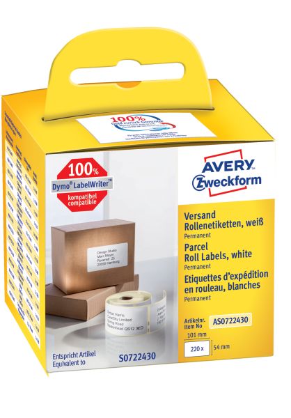 Avery zweckform versand-etiketten 101x54mm as0722430 weiss, rolle 220 stück - Avery-zweckform-as0722430-4004182617045