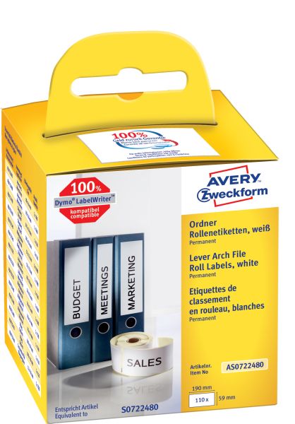 Avery zweckform ordner-etiketten 190x59mm as0722480 weiss, rolle 110 stück - Avery-zweckform-as0722480-4004182617113