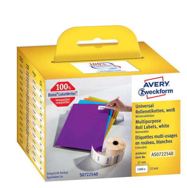 Avery zweckform universal-etiketten 57x32mm as0722540 weiss, rolle 1000 stück - Avery-zweckform-as0722540-4004182617069