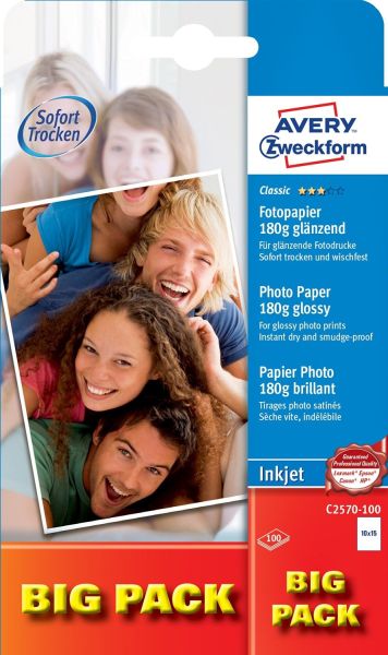 Avery zweckform inkjet photo paper 10x15cm c2570-100 180g classic 100 blatt - Avery-zweckform-c2570-100-4004182410264