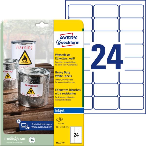Avery zweckform etiketten 63,5×33,9mm j4773-10 240 stück - Avery-zweckform-j4773-10-4004182247730
