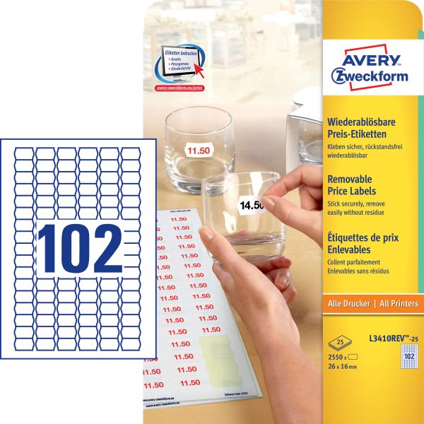 Avery zweckform preisetiketten 26×16mm l3410rev2 weiss 2550 stück - Avery-zweckform-l3410rev2-4004182634103
