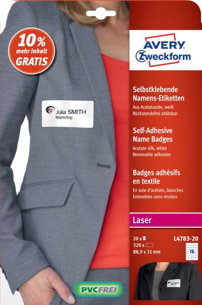 Avery zweckform namens-etiketten 88,9x31mm l4783-20 weiss, laser 20 blatt - Avery-zweckform-l4783-20-4004182147832