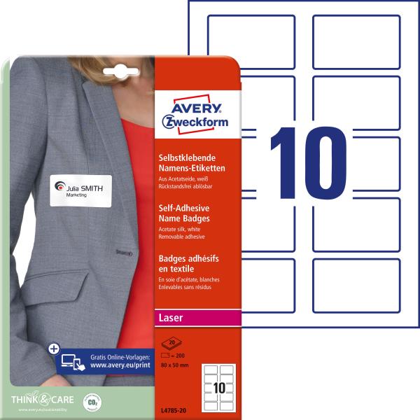 Avery zweckform namensetiketten l4785-20 weiss 80x50mm 200 stück - Avery-zweckform-l4785-20-4004182074831