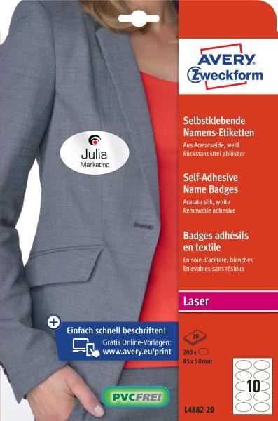Avery zweckform namensetiketten 85x50mm l4882-20 weiss 20 blatt/200 stk. - Avery-zweckform-l4882-20-4004182148129