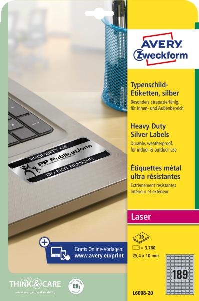 Avery zweckform typenschild-labels 25,4x10mm l6008-20 silber, laser 3780 st./20 bl. - Avery-zweckform-l6008-20-4004182060087-05.jpg