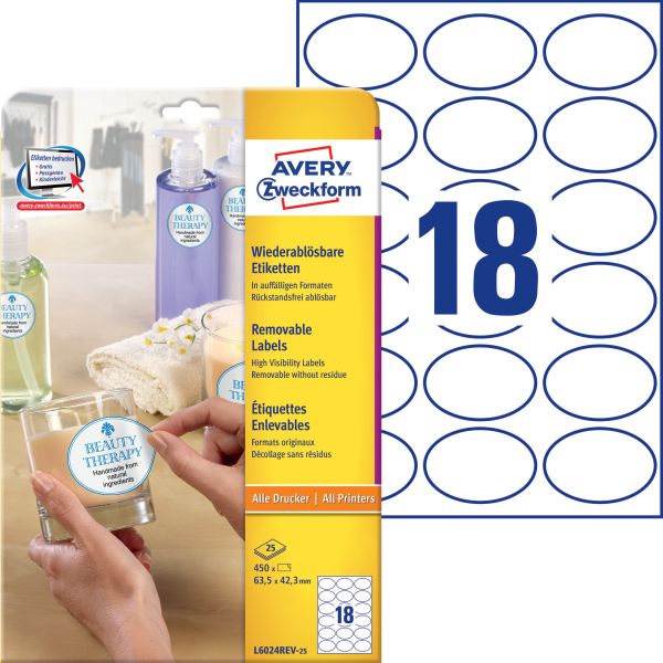 Avery zweckform etiketten 63,5x42,3mm l6024rev2 weiss 450 stück - Avery-zweckform-l6024rev2-4004182060247