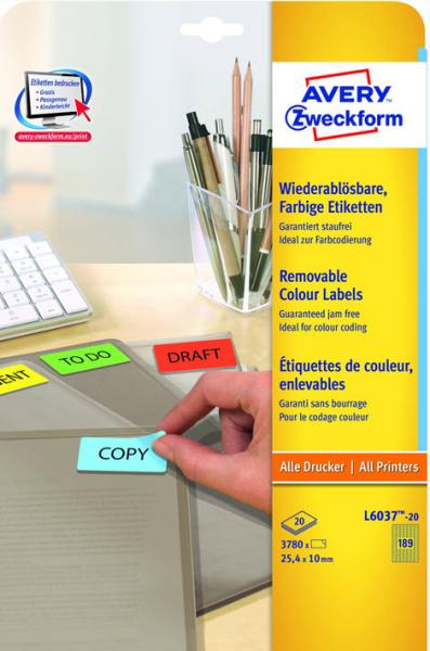 Avery zweckform etiketten 25,4x10mm l6037-20 gelb 3780stk./20bl. - Avery-zweckform-l6037-20-4004182060377