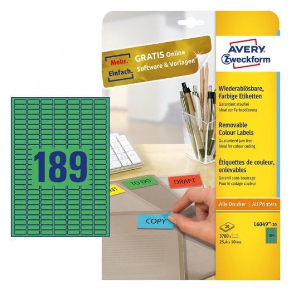 Avery zweckform etiketten 25,4x10mm l6049-20 grün 3780stk./20bl. - Avery-zweckform-l6049-20-4004182608968