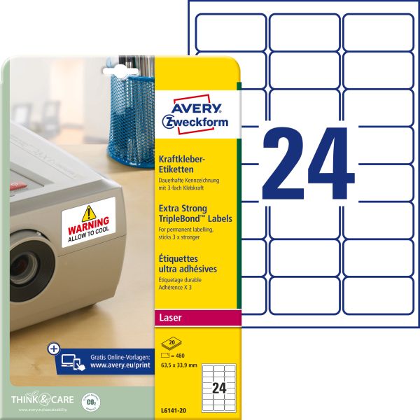 Avery zweckform etiketten 63,5×33,9mm l6141-20 kraft 480 stück - Avery-zweckform-l6141-20-4004182059869