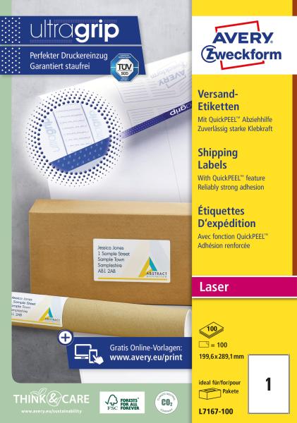 Avery zweckform versandetiketten 199,6x289,1mm l7167-100 weiss 100 stk./100 blatt - Avery-zweckform-l7167-100-4004182471678-05.jpg