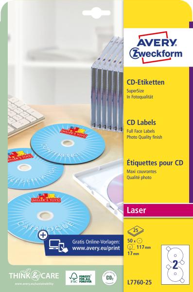 Avery zweckform cd-etiketten supersize 117mm l7760-25 weiss, glossy 50 stück - Avery-zweckform-l7760-25-4004182233825-05.jpg