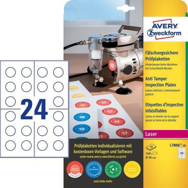 Avery zweckform prüfplaketten 30mm l7806-10 weiss, perm. 10 bl.240stk. - Avery-zweckform-l7806-10-4004182068496