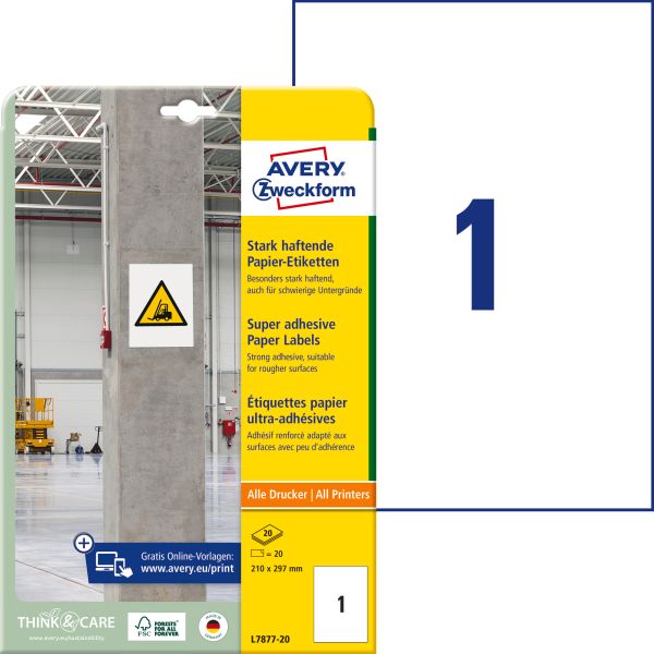 Avery zweckform etiketten universal 210x297mm l7877-20 20 blatt - Avery-zweckform-l7877-20-4004182070093