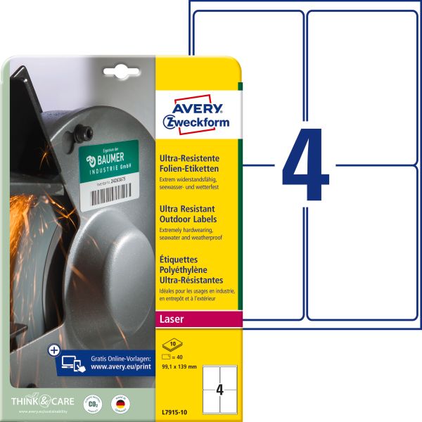 Avery zweckform etiketten 99,1x139mm l7915-10 weiss ultra-resistant - Avery-zweckform-l7915-10-4004182068045