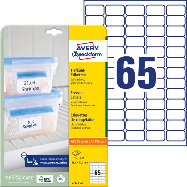 Avery zweckform tiefkühletiketten 38,1x21,1mm l7971-25 1625 stück - Avery-zweckform-l7971-25-4004182067567