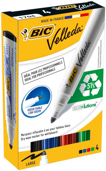 Bic marker velleda 1701 1,5mm 904941 4er etui - Bic-904941-3086120017040
