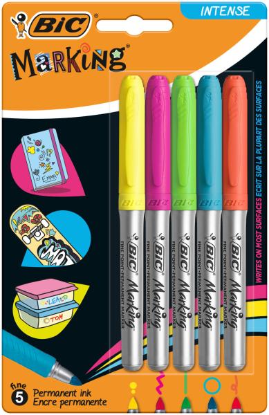 Bic pemanent marker intense 0.8mm 968410 5 farben - Bic-968410-3086123545557