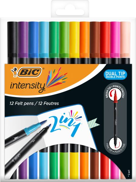 Bic fasermalstift dual brush 989695 12 stück, farben ass. - Bic-989695-3086123589568