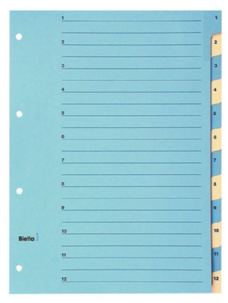 Biella kartonregister 210g a4 46244100u blau/gelb 1-12 - Biella-46244100u-7611365231492
