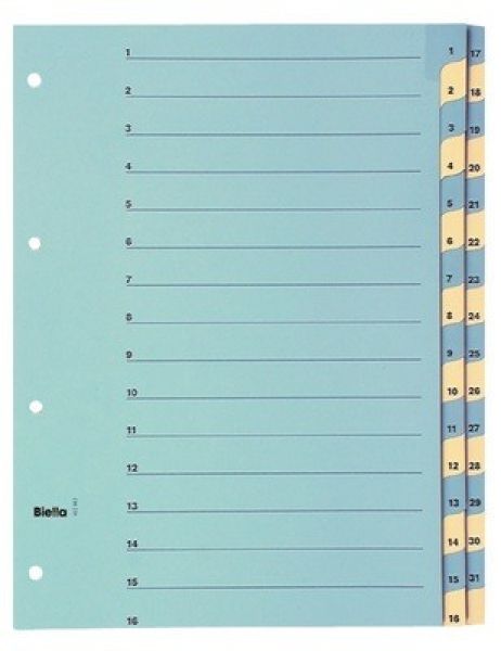 Biella kartonregister 210g a4 46244300u blau/gelb 1-31 - Biella-46244300u-7611365231539