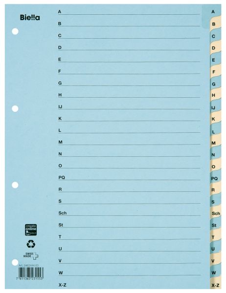 Biella kartonregister 210g a4 46244400u blau/gelb a-z 24-teilig - Biella-46244400u-7611365231553