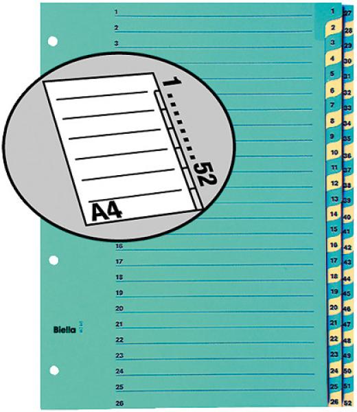 Biella kartonregister 210g a4 46244500u blau/gelb 1-52 - Biella-46244500u-7611365231577