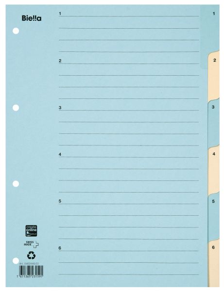 Biella kartonregister 210g a4 46244600u blau/gelb 1-6 - Biella-46244600u-7611365231591