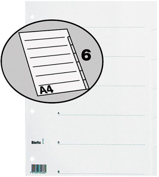 Biella kartonregister a4 46540601u weiss 6-teilig - Biella-46540601u-7611365322862