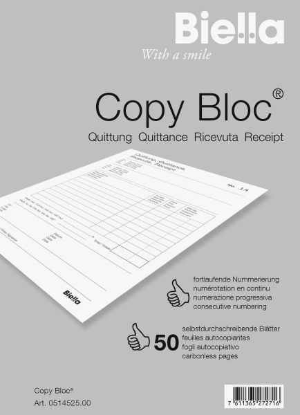 Biella quittung copy-bloc d/f/i/e a5 51452500u selbstdurchschreib. 50x2 blatt - Biella-51452500u-7611365272716