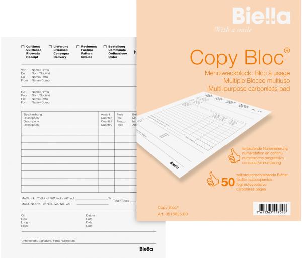 Biella durchschreibeblock copy a6 51662500u weiss 4-sprachig, mehrzweck - Biella-51662500u-7611365447046